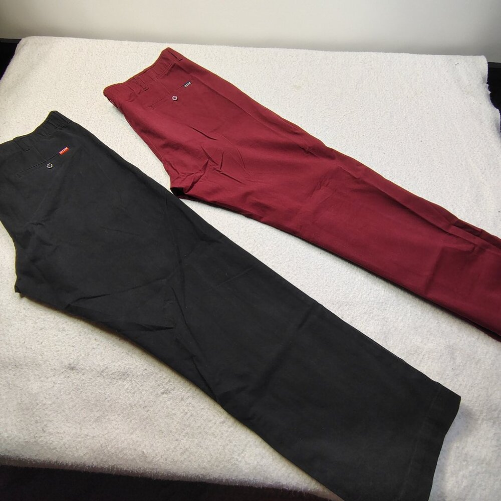 Dixxon Pants Lot‎ of 2 Mens Size 42x32 Black Burgundy D-Flex Casual Stretch - Picture 2 of 6